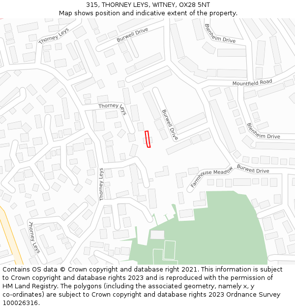 315, THORNEY LEYS, WITNEY, OX28 5NT: Location map and indicative extent of plot