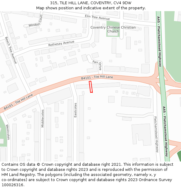 315, TILE HILL LANE, COVENTRY, CV4 9DW: Location map and indicative extent of plot
