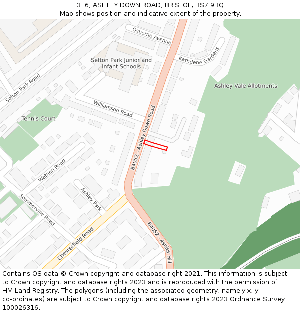 316, ASHLEY DOWN ROAD, BRISTOL, BS7 9BQ: Location map and indicative extent of plot