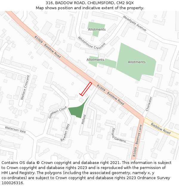316, BADDOW ROAD, CHELMSFORD, CM2 9QX: Location map and indicative extent of plot