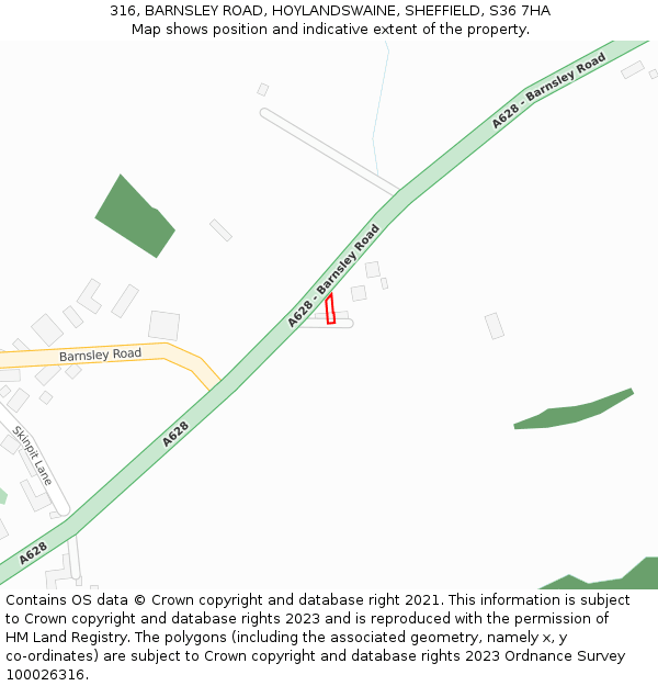 316, BARNSLEY ROAD, HOYLANDSWAINE, SHEFFIELD, S36 7HA: Location map and indicative extent of plot