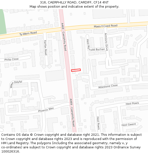 316, CAERPHILLY ROAD, CARDIFF, CF14 4NT: Location map and indicative extent of plot