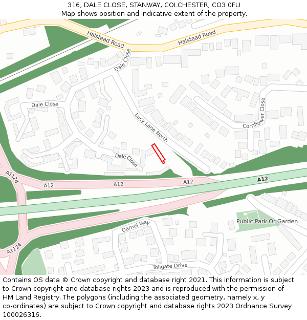 316, DALE CLOSE, STANWAY, COLCHESTER, CO3 0FU: Location map and indicative extent of plot