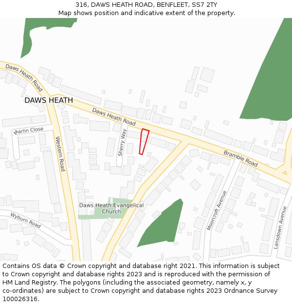 316, DAWS HEATH ROAD, BENFLEET, SS7 2TY: Location map and indicative extent of plot