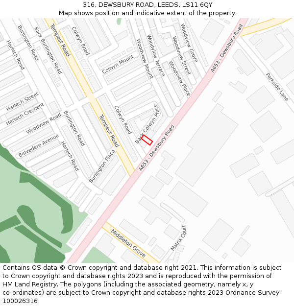 316, DEWSBURY ROAD, LEEDS, LS11 6QY: Location map and indicative extent of plot