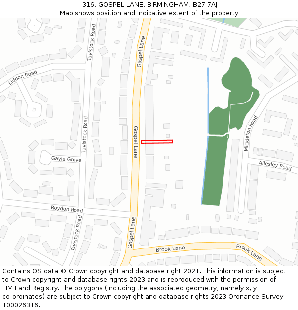 316, GOSPEL LANE, BIRMINGHAM, B27 7AJ: Location map and indicative extent of plot