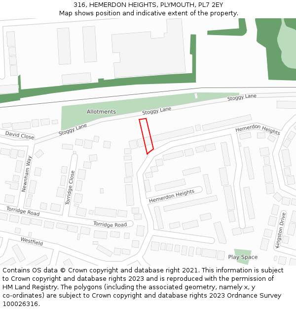316, HEMERDON HEIGHTS, PLYMOUTH, PL7 2EY: Location map and indicative extent of plot