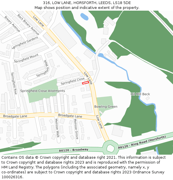 316, LOW LANE, HORSFORTH, LEEDS, LS18 5DE: Location map and indicative extent of plot