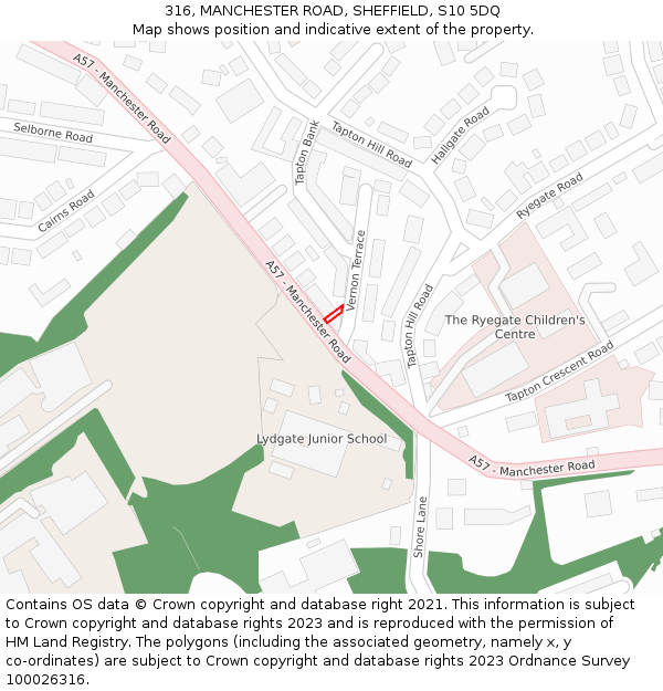 316, MANCHESTER ROAD, SHEFFIELD, S10 5DQ: Location map and indicative extent of plot