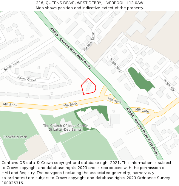 316, QUEENS DRIVE, WEST DERBY, LIVERPOOL, L13 0AW: Location map and indicative extent of plot