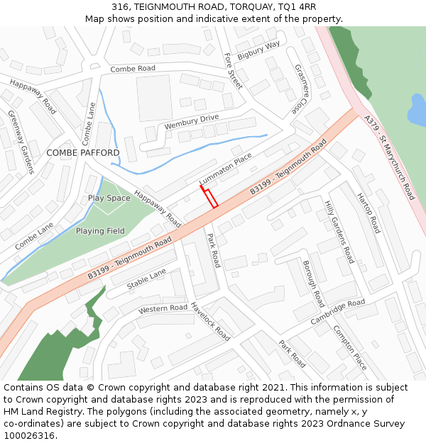 316, TEIGNMOUTH ROAD, TORQUAY, TQ1 4RR: Location map and indicative extent of plot