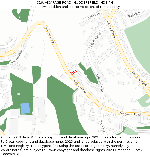 316, VICARAGE ROAD, HUDDERSFIELD, HD3 4HJ: Location map and indicative extent of plot