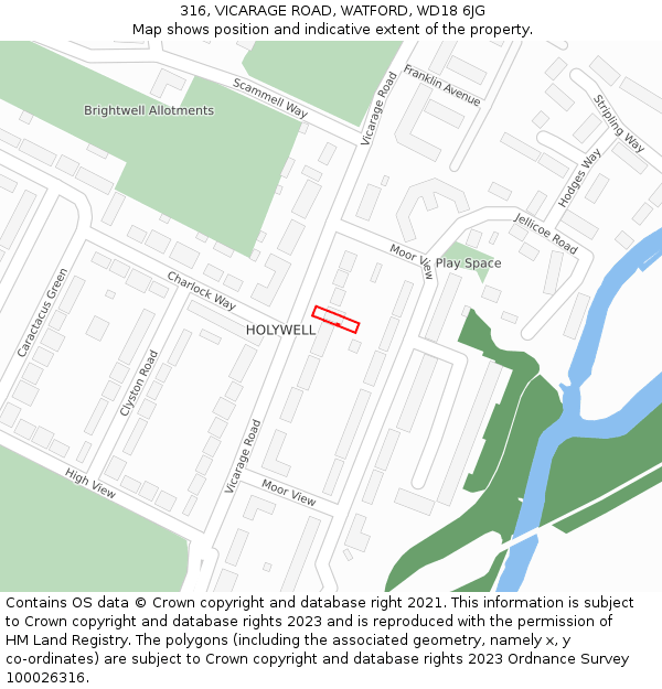 316, VICARAGE ROAD, WATFORD, WD18 6JG: Location map and indicative extent of plot