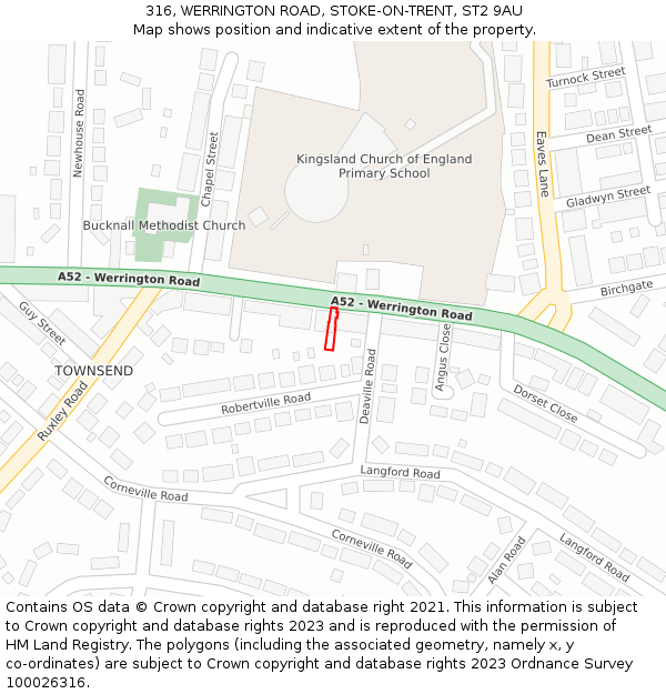 316, WERRINGTON ROAD, STOKE-ON-TRENT, ST2 9AU: Location map and indicative extent of plot