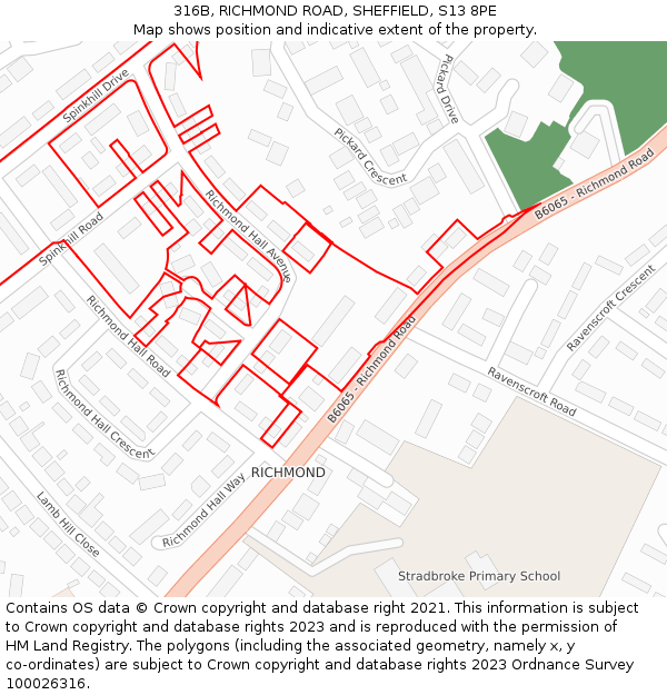 316B, RICHMOND ROAD, SHEFFIELD, S13 8PE: Location map and indicative extent of plot