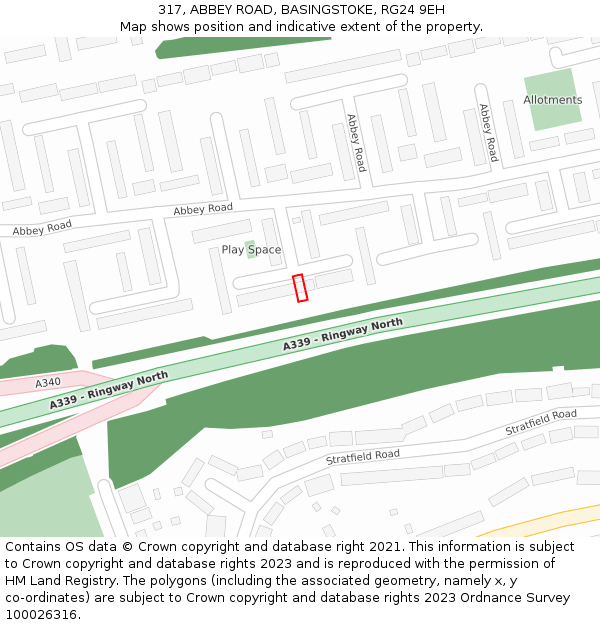 317, ABBEY ROAD, BASINGSTOKE, RG24 9EH: Location map and indicative extent of plot