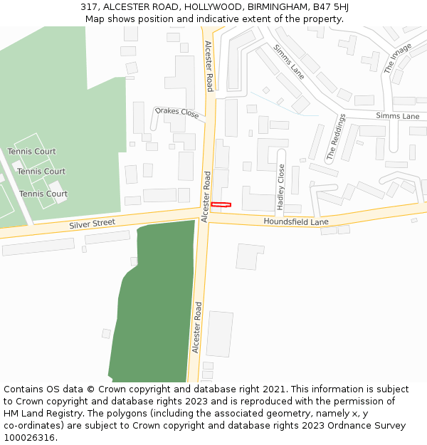 317, ALCESTER ROAD, HOLLYWOOD, BIRMINGHAM, B47 5HJ: Location map and indicative extent of plot