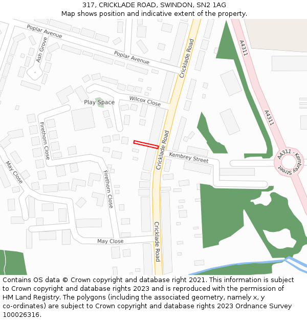 317, CRICKLADE ROAD, SWINDON, SN2 1AG: Location map and indicative extent of plot