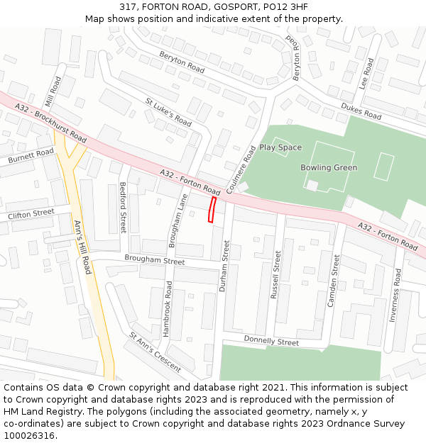 317, FORTON ROAD, GOSPORT, PO12 3HF: Location map and indicative extent of plot