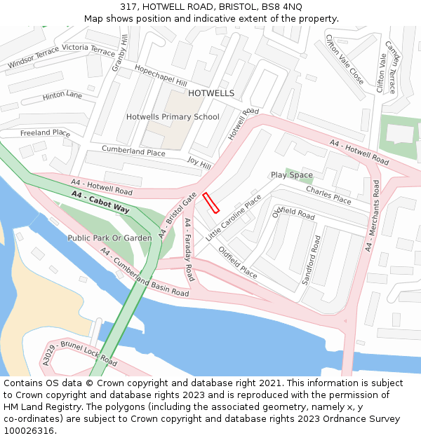 317, HOTWELL ROAD, BRISTOL, BS8 4NQ: Location map and indicative extent of plot