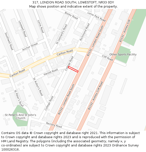 317, LONDON ROAD SOUTH, LOWESTOFT, NR33 0DY: Location map and indicative extent of plot