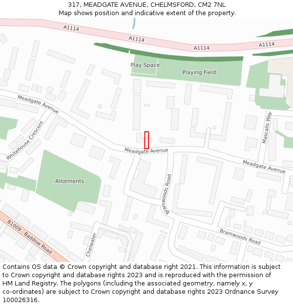 317, MEADGATE AVENUE, CHELMSFORD, CM2 7NL: Location map and indicative extent of plot