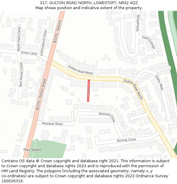 317, OULTON ROAD NORTH, LOWESTOFT, NR32 4QZ: Location map and indicative extent of plot
