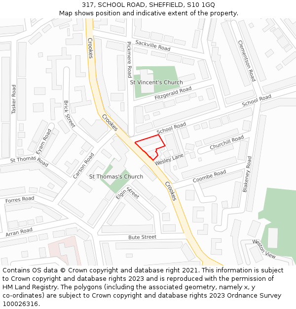 317, SCHOOL ROAD, SHEFFIELD, S10 1GQ: Location map and indicative extent of plot