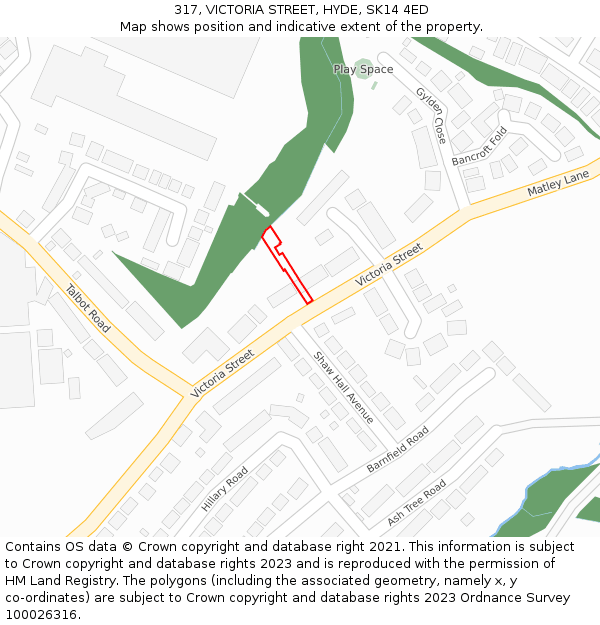 317, VICTORIA STREET, HYDE, SK14 4ED: Location map and indicative extent of plot
