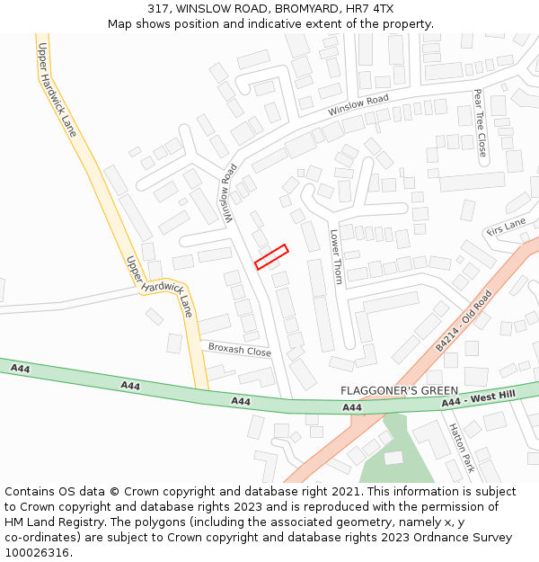 317, WINSLOW ROAD, BROMYARD, HR7 4TX: Location map and indicative extent of plot
