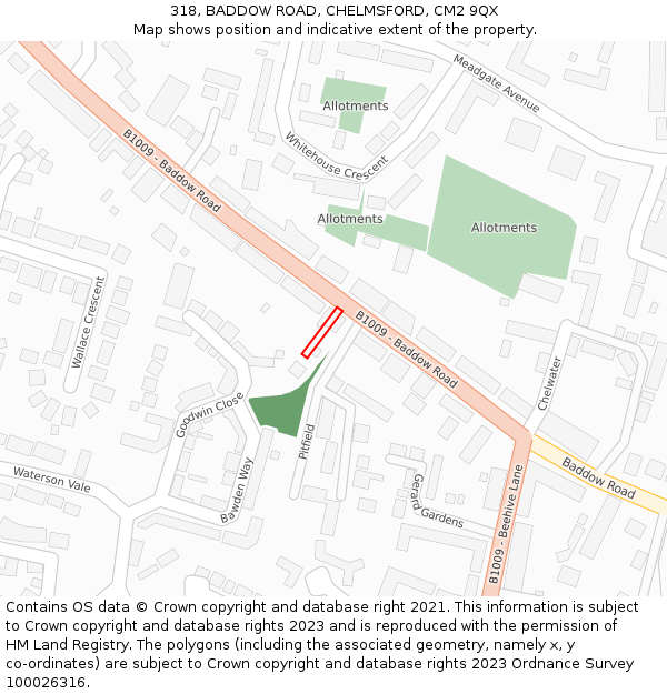318, BADDOW ROAD, CHELMSFORD, CM2 9QX: Location map and indicative extent of plot