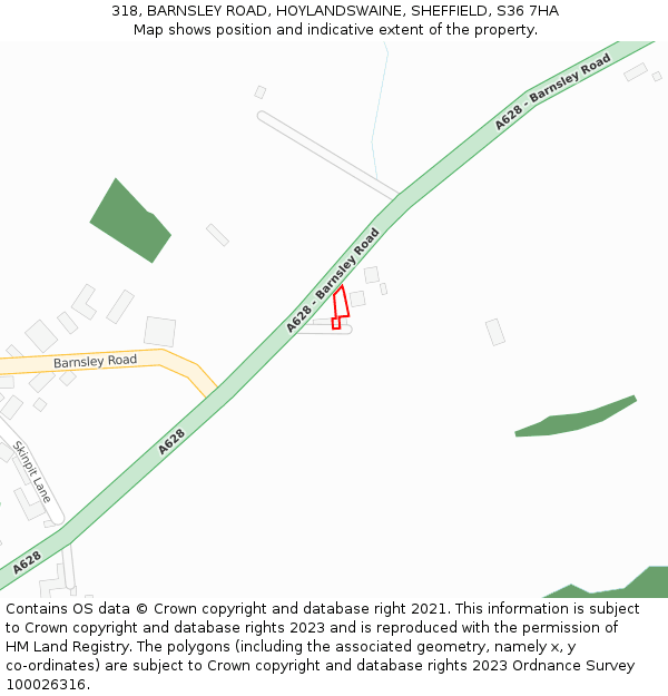 318, BARNSLEY ROAD, HOYLANDSWAINE, SHEFFIELD, S36 7HA: Location map and indicative extent of plot