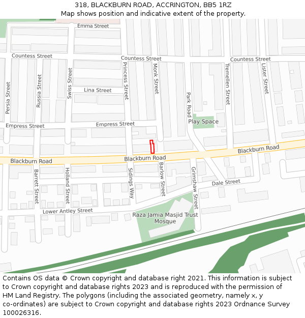 318, BLACKBURN ROAD, ACCRINGTON, BB5 1RZ: Location map and indicative extent of plot