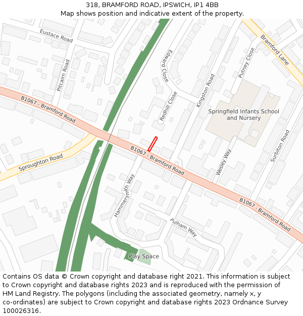 318, BRAMFORD ROAD, IPSWICH, IP1 4BB: Location map and indicative extent of plot