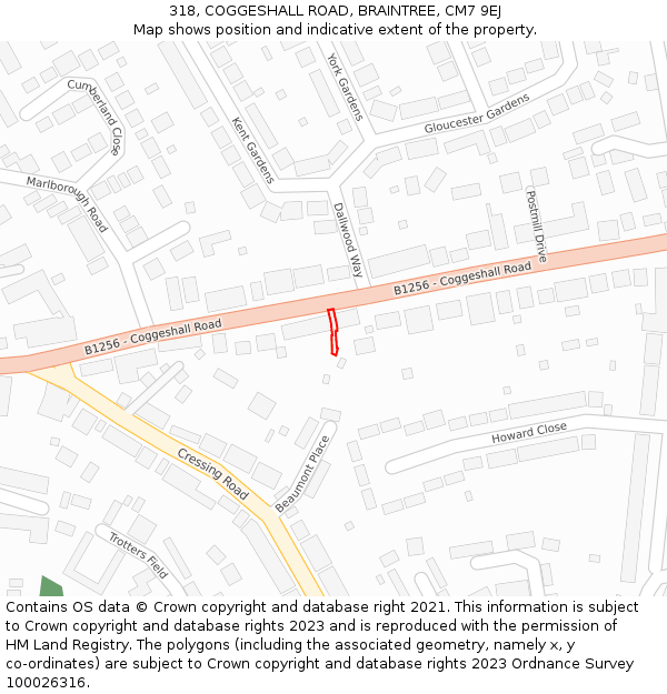 318, COGGESHALL ROAD, BRAINTREE, CM7 9EJ: Location map and indicative extent of plot