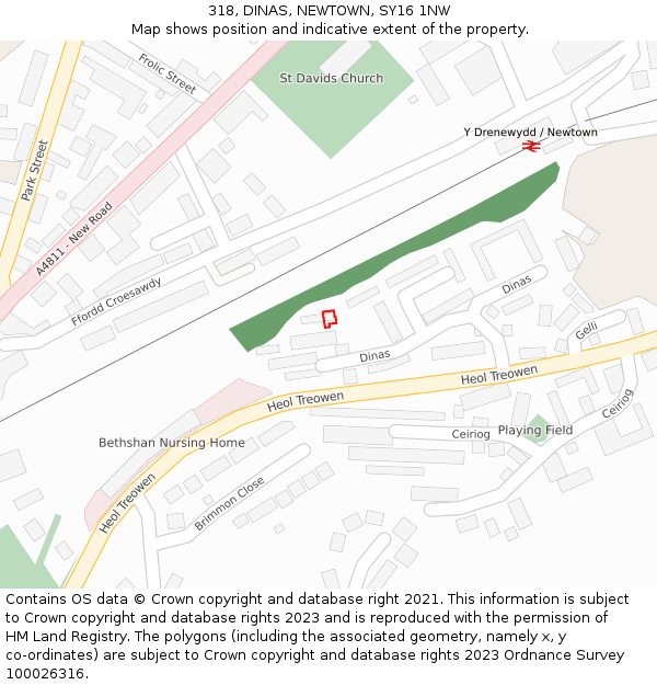 318, DINAS, NEWTOWN, SY16 1NW: Location map and indicative extent of plot