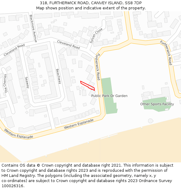 318, FURTHERWICK ROAD, CANVEY ISLAND, SS8 7DP: Location map and indicative extent of plot