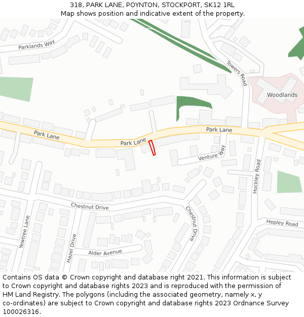318, PARK LANE, POYNTON, STOCKPORT, SK12 1RL: Location map and indicative extent of plot