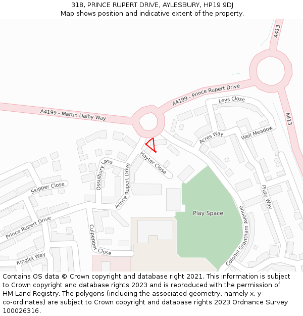 318, PRINCE RUPERT DRIVE, AYLESBURY, HP19 9DJ: Location map and indicative extent of plot