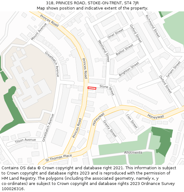 318, PRINCES ROAD, STOKE-ON-TRENT, ST4 7JR: Location map and indicative extent of plot
