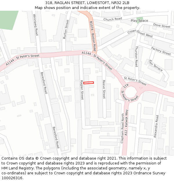 318, RAGLAN STREET, LOWESTOFT, NR32 2LB: Location map and indicative extent of plot