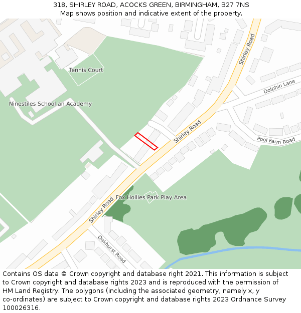318, SHIRLEY ROAD, ACOCKS GREEN, BIRMINGHAM, B27 7NS: Location map and indicative extent of plot