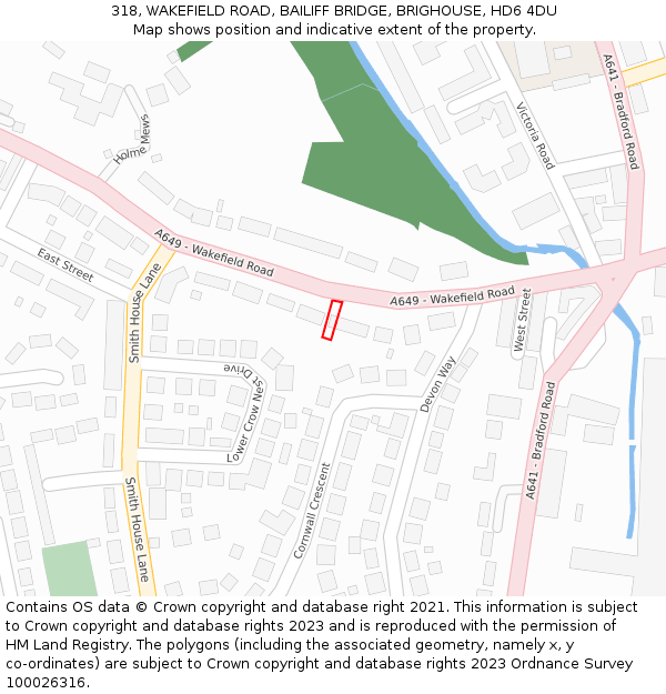 318, WAKEFIELD ROAD, BAILIFF BRIDGE, BRIGHOUSE, HD6 4DU: Location map and indicative extent of plot