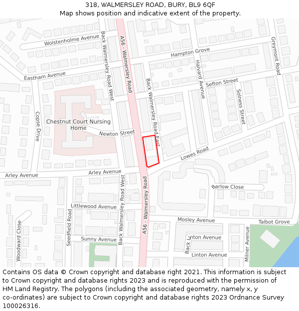 318, WALMERSLEY ROAD, BURY, BL9 6QF: Location map and indicative extent of plot