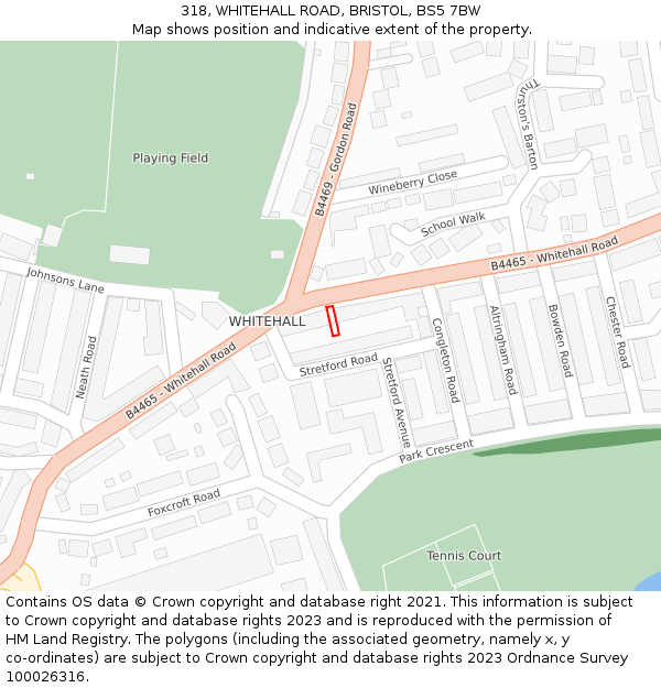 318, WHITEHALL ROAD, BRISTOL, BS5 7BW: Location map and indicative extent of plot