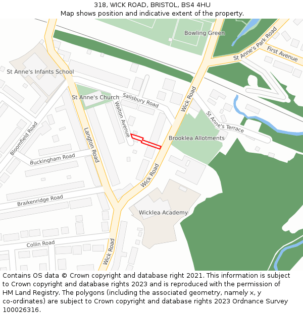 318, WICK ROAD, BRISTOL, BS4 4HU: Location map and indicative extent of plot