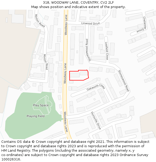 318, WOODWAY LANE, COVENTRY, CV2 2LF: Location map and indicative extent of plot