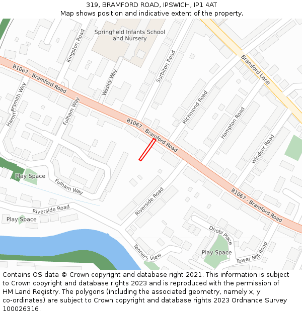 319, BRAMFORD ROAD, IPSWICH, IP1 4AT: Location map and indicative extent of plot