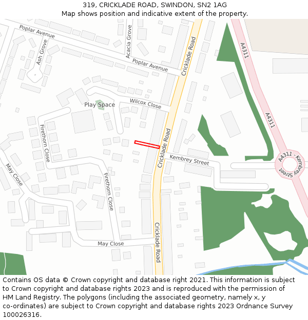 319, CRICKLADE ROAD, SWINDON, SN2 1AG: Location map and indicative extent of plot