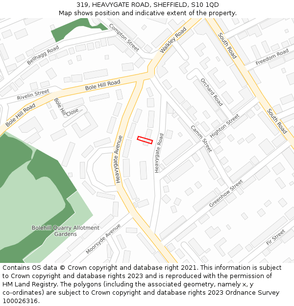 319, HEAVYGATE ROAD, SHEFFIELD, S10 1QD: Location map and indicative extent of plot